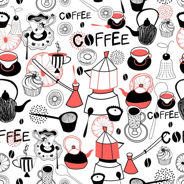 Graphic pattern with crockery for coffee and cakes — Stock Vector