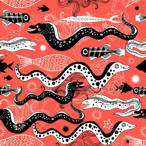 Бесшовный рисунок с забавными угрями Морея — стоковый вектор