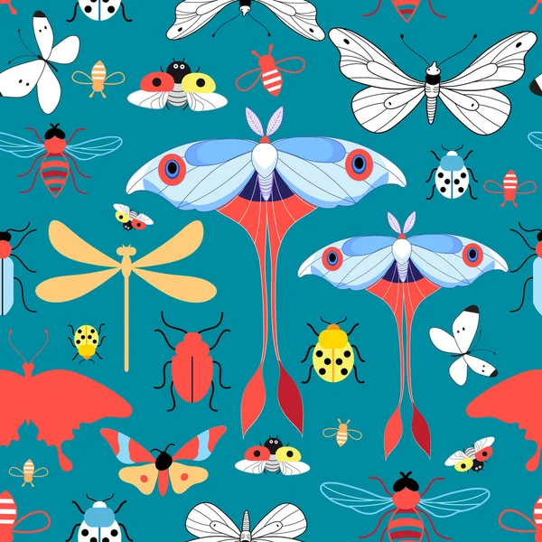 Seamless graphic pattern with different insects — Stock Vector