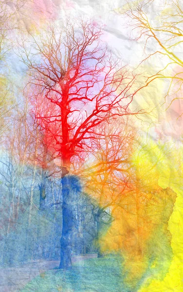 Watercolor spring trees — Stock Photo, Image