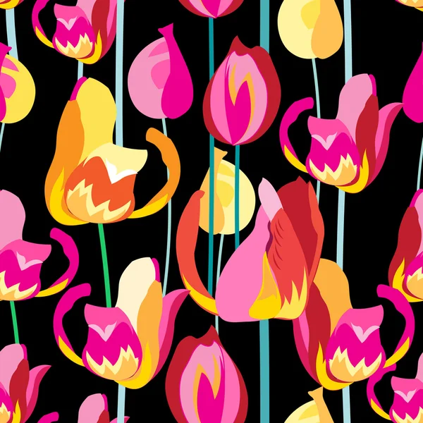 Modello senza soluzione di continuità con bellissimi tulipani multicolori — Vettoriale Stock
