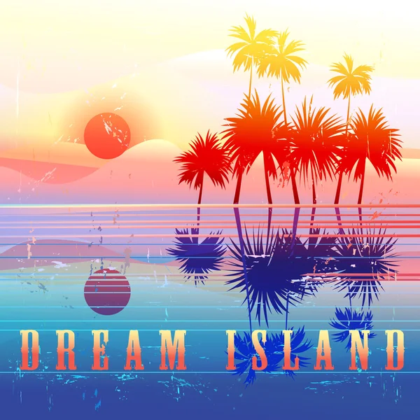 Retro colorido paraíso ilha — Vetor de Stock