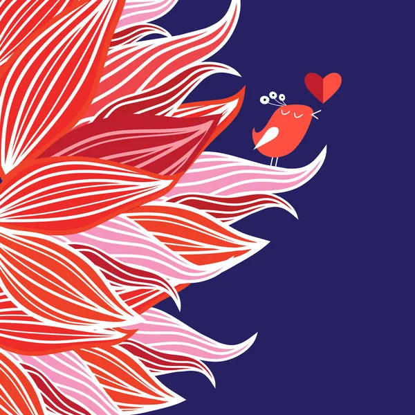 Floral φόντο με πουλί στην αγάπη — Διανυσματικό Αρχείο