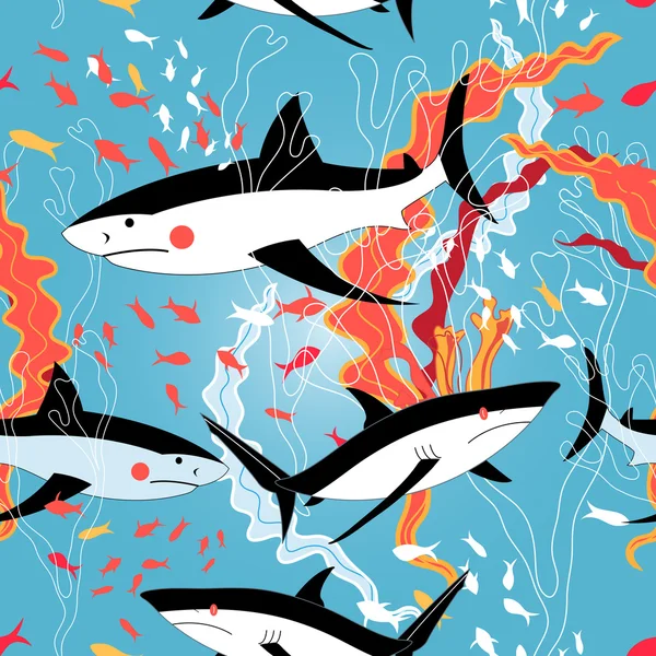 Patrón gráfico de tiburones nadadores — Vector de stock