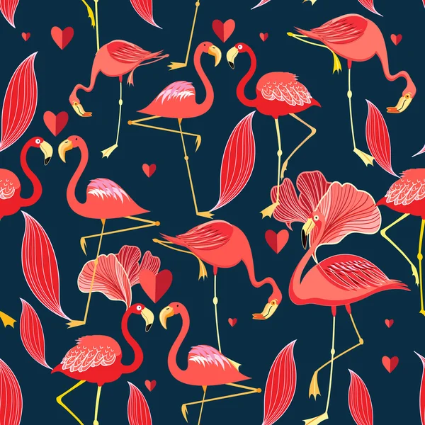 Graphic seamless pattern of red flamingo — Stock Vector