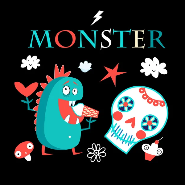 Grafikkarte mit einem lustigen Monster — Stockvektor