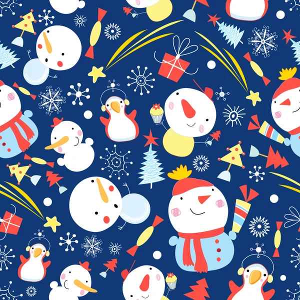 Lumineux modèle de Noël des bonhommes de neige — Image vectorielle