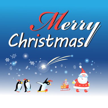 Noel Baba ve bir penguen ile Noel kartı 
