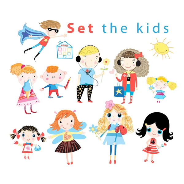 Set of different funny kids — Stock Vector