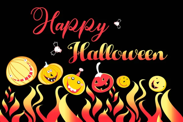 Ilustração Abóbora Fogo Halloween Fundo Escuro Cartão Saudação Para Feriado —  Vetores de Stock