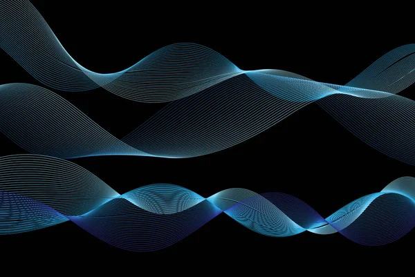 Ζωηρή Απεικόνιση Των Κυμάτων Μπλε Γραμμή Μαύρο Φόντο Παράδειγμα Σχεδιασμού — Διανυσματικό Αρχείο