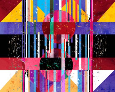 Geometrik nesneler ve şekillerle soyut çok renkli suluboya arkaplan. Tasarım ve web sitesi için örnek