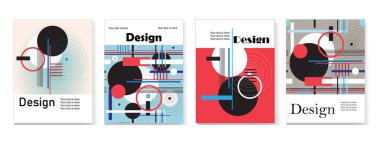 Modern geometrik şekil ve kalıpların soyut vektör kümesi. Web sitesi tasarımı ve reklamcılığı örnekleri.