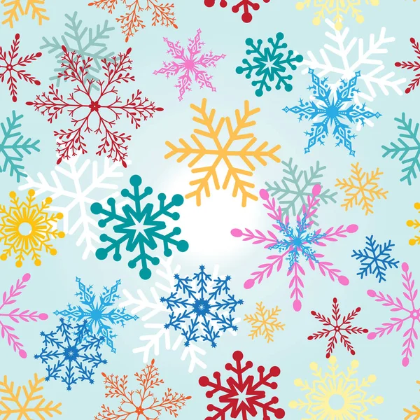 Seamless Vector Christmas Pattern Multicolored Snowflakes Light Background New Year — Stock Vector