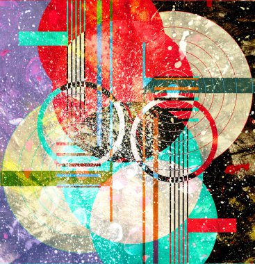 Parlak nesnelerle soyut geometrik suluboya arka plan. Web sitesi veya kapak için örnek tasarımı