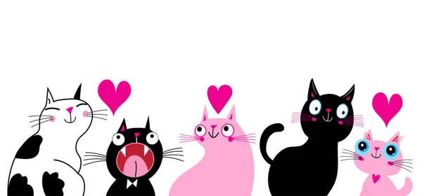 Vector Greeting Card Loving Cats Hearts Cats Love Valentine Day — Διανυσματικό Αρχείο