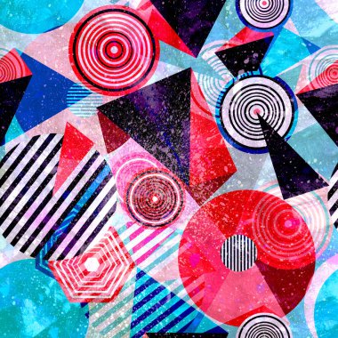 Parlak nesnelerle soyut geometrik suluboya arka plan. Web sitesi veya kapak için örnek tasarımı