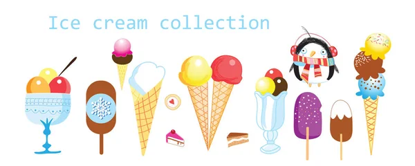 在白色背景上分离的矢量彩色冰淇淋的收集 为商店做冰淇淋广告 — 图库矢量图片