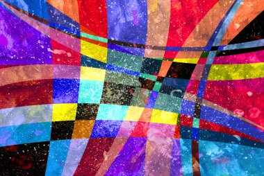 Geometrik nesneler ve şekillerle soyut çok renkli suluboya arkaplan. Tasarım ve web sitesi için örnek