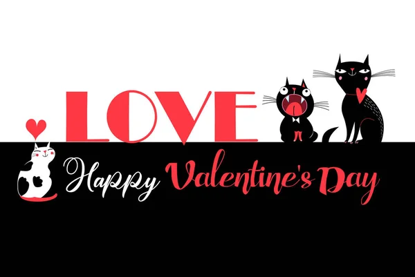 Festive Valentines Cats Love White Background Vector Cats Love Valentine — Stock Vector