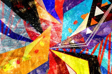 Geometrik nesnelerle soyut retro raster renk arkaplanı