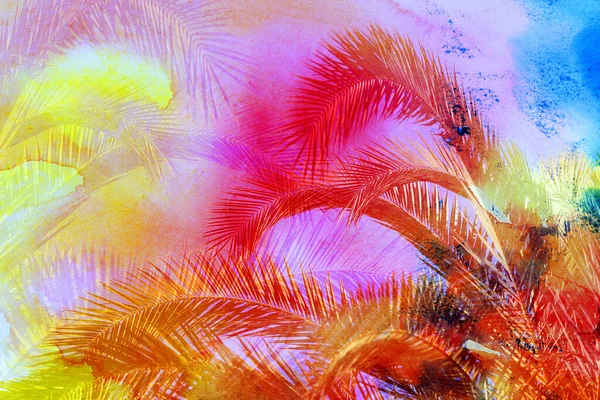 Яркая Красочная Ретро Фотография Пальм Тропическом Острове Пример Дизайна Пальмовых — стоковое фото