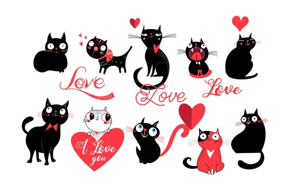 Gatos Vetores Amor Amor Lettering Fundo Isolado Branco Para Dia —  Vetores de Stock