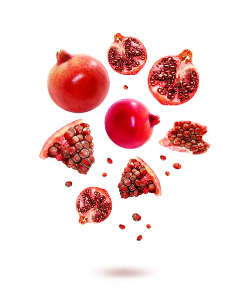 하나의 부분에 열매의 완전히 배경에 석류가 사이트나 주스를 곡물로 과일을 — 스톡 사진