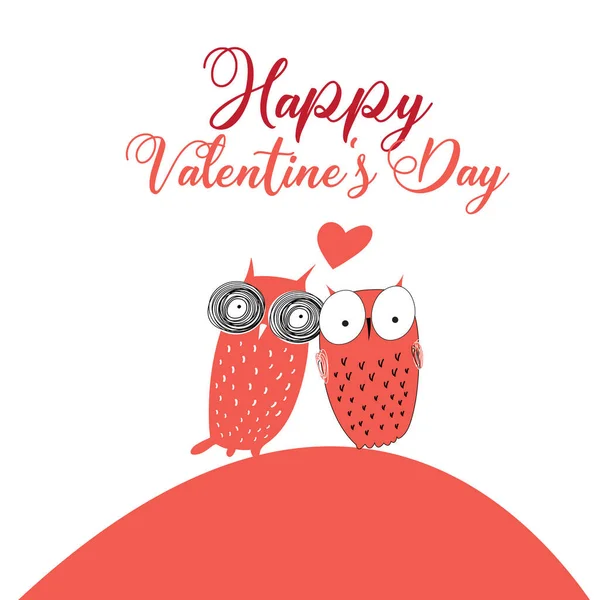 Tarjeta Felicitación Vectorial Con Búhos Amantes Regalo San Valentín Valentine — Vector de stock