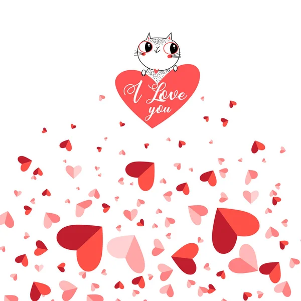 Illustration Vectorielle Adorable Chat Amoureux Cœur Sur Fond Clair Pour — Image vectorielle