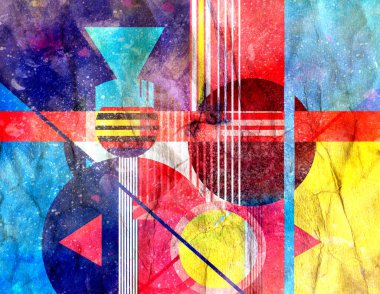 Parlak nesnelerle soyut geometrik suluboya arka plan. Web sitesi veya kapak için örnek tasarımı