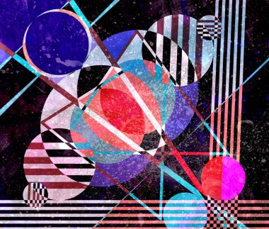 Parlak nesnelerle soyut geometrik suluboya arka plan. Web sitesi veya kapak için örnek tasarımı