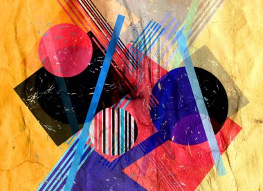 Parlak nesnelerle soyut geometrik suluboya arka plan. Web sitesi veya kapak için örnek tasarımı