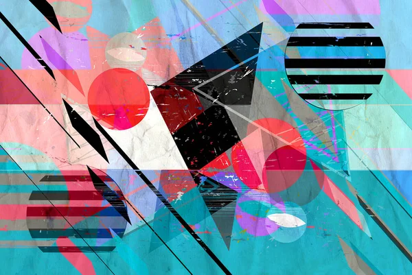 Abstrakt Geometrisk Akvarell Retro Bakgrund Med Ljusa Objekt Provdesign För — Stockfoto