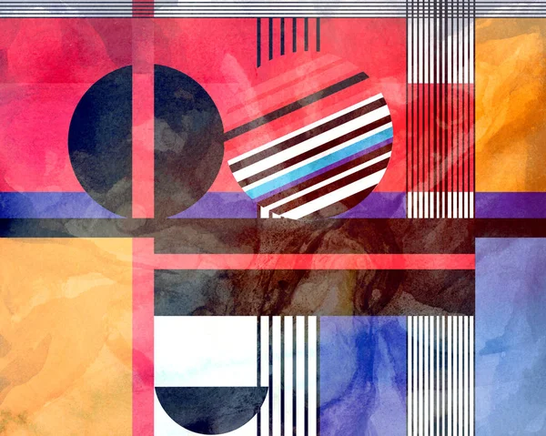 Abstrakter Geometrischer Aquarell Retro Hintergrund Mit Hellen Objekten Musterdesign Für — Stockfoto