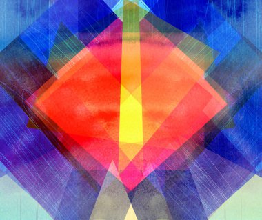 Parlak nesnelerle soyut geometrik suluboya arka plan. Web sitesi veya kapak için örnek tasarımı