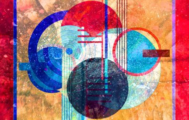 Parlak nesnelerle soyut geometrik suluboya arka plan. Web sitesi veya kapak için örnek tasarımı