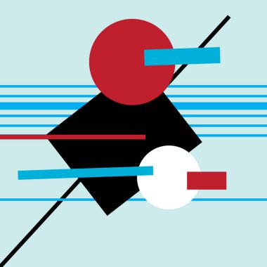 Geometrik nesnelerin soyut çok renkli arkaplanı. Bir web sitesi veya poster tasarımı için farklı geometrik şekillerden olağandışı bir soyutlama örneği