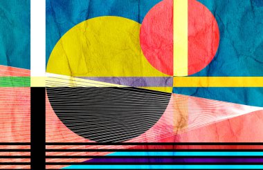 Parlak nesnelerle soyut geometrik suluboya arka plan. Web sitesi veya kapak için örnek tasarımı