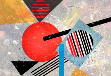 Parlak nesnelerle soyut geometrik suluboya arka plan. Web sitesi veya kapak için örnek tasarımı