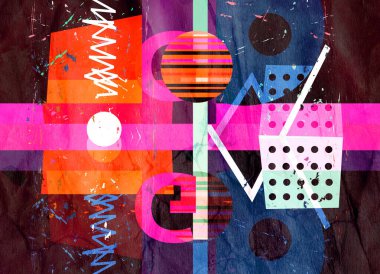 Parlak nesnelerle soyut geometrik suluboya arka plan. Web sitesi veya kapak için örnek tasarımı