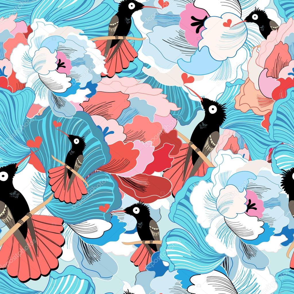 floral pattern with hummingbird 
