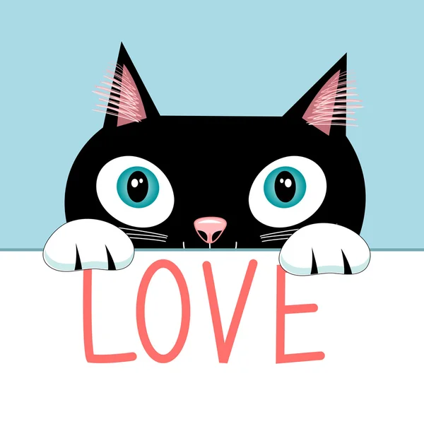 Retrato de un gato con la palabra amor — Vector de stock