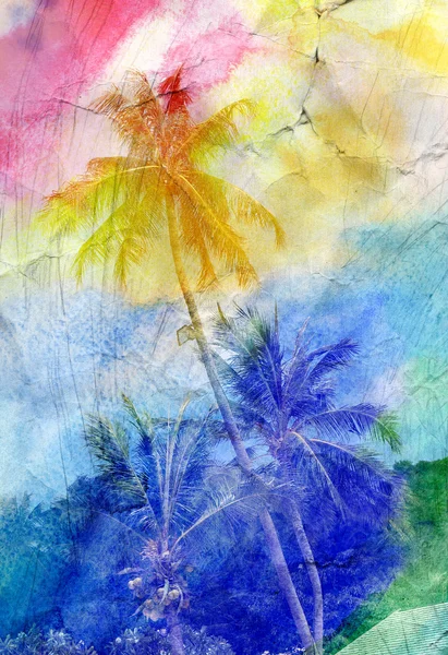 Watercolor silhouettes of palm trees — Stock Photo, Image