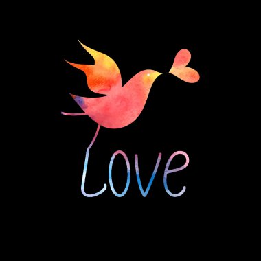 vektör suluboya kuş aşk