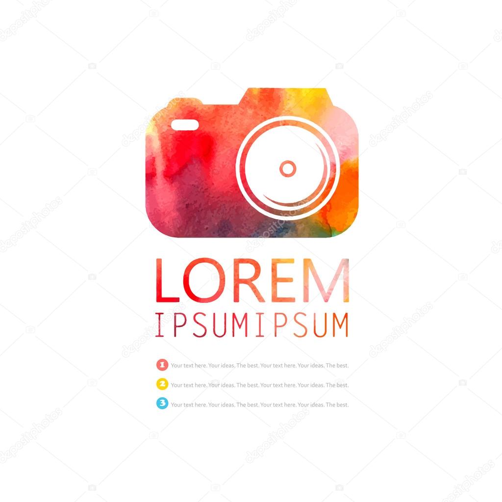 Vector illustration of colorful watercolor camera on a white backgroun