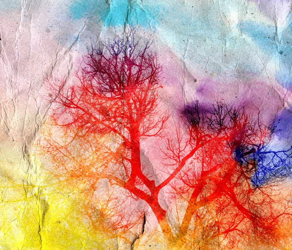Paisagem aquarela brilhante com árvores — Fotografia de Stock