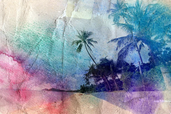 Acuarela palmeras y orilla del mar —  Fotos de Stock