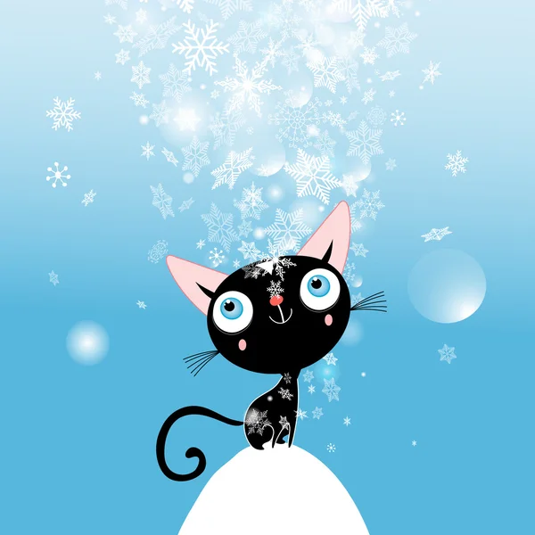 Tarjeta de Navidad con gatito — Vector de stock