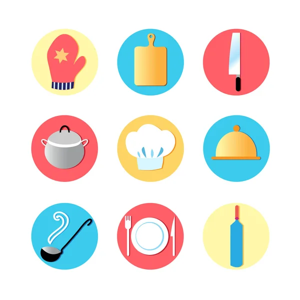 Kitchen utensils and kitchen flat Icons — Stock Vector